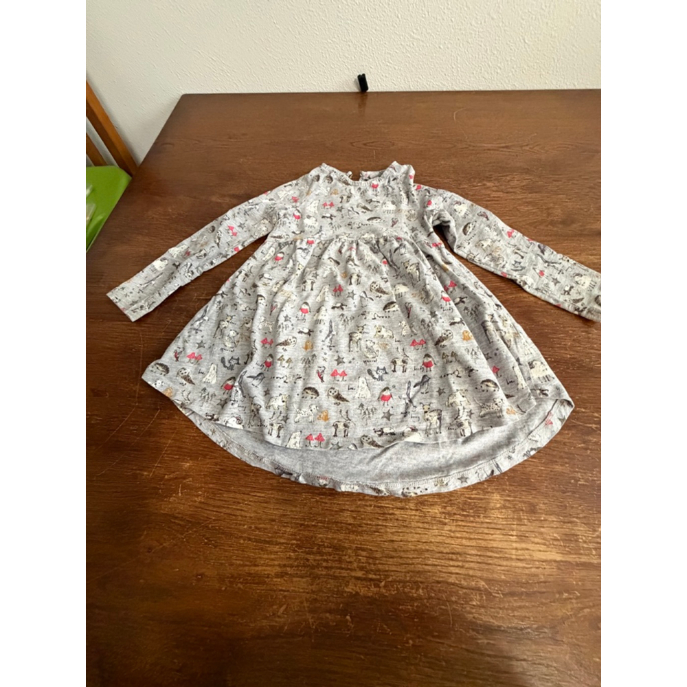 Next Girls Dress 2-3 Years 98cm Gray Woodland Animal Long Sleeve Knit